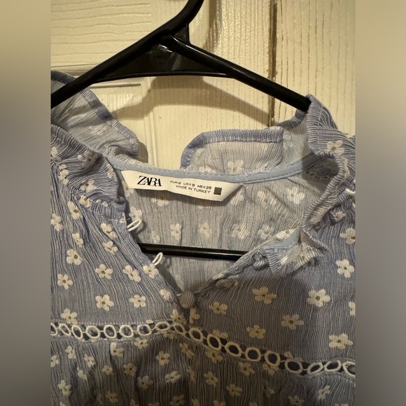 Zara Long Sleeve RufflecuffNeck Embroirdered Boho Daisy Print Blouse S - Picture 2 of 4